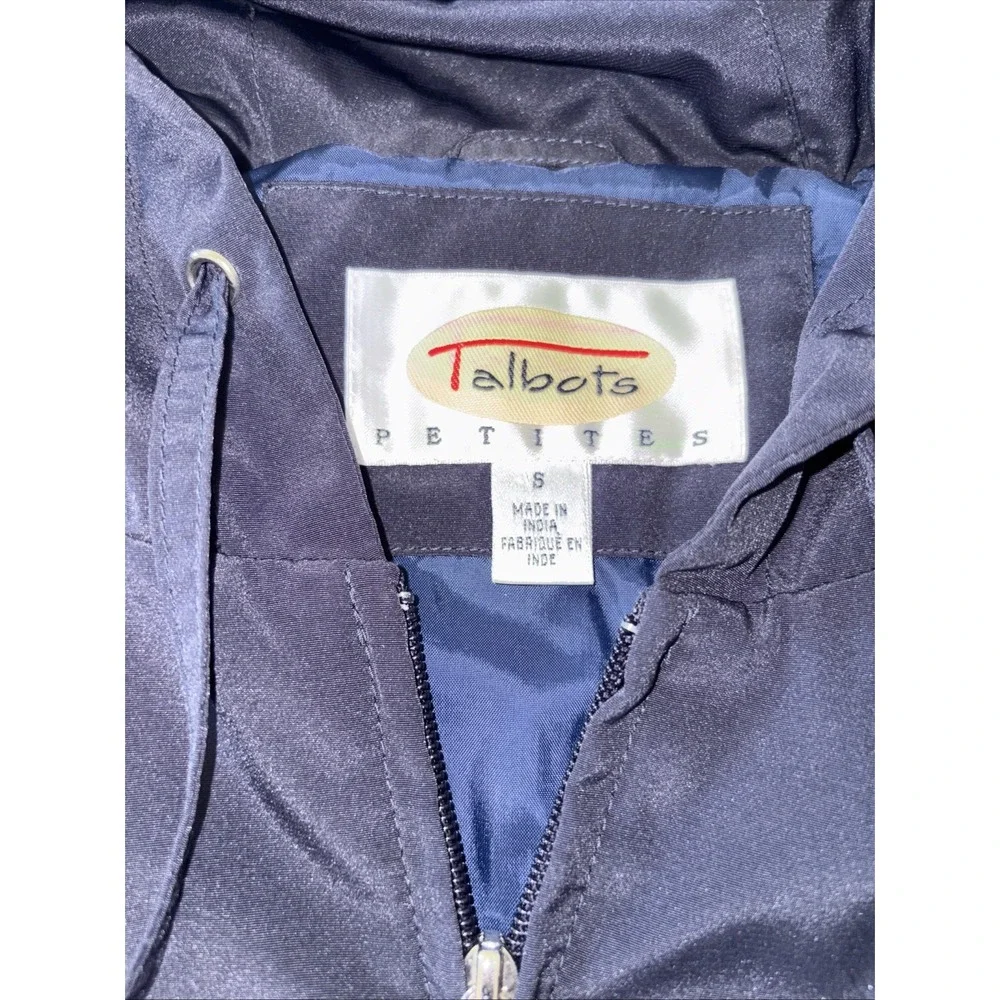 Talbots Petite Women's Small Navy Blue Full Zip Lined Rain Jacket Pocket‎ EUC - Picture 3 of 6